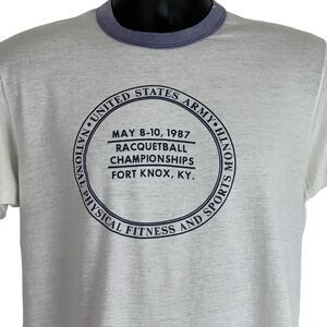 Vintage Racquetball Championships T Shirt Mens L Large White 80s Fort Knox Army